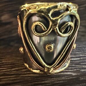 Artisan Crafted Silver & Copper Heart Wide Cuff Ring in Gift Box‎